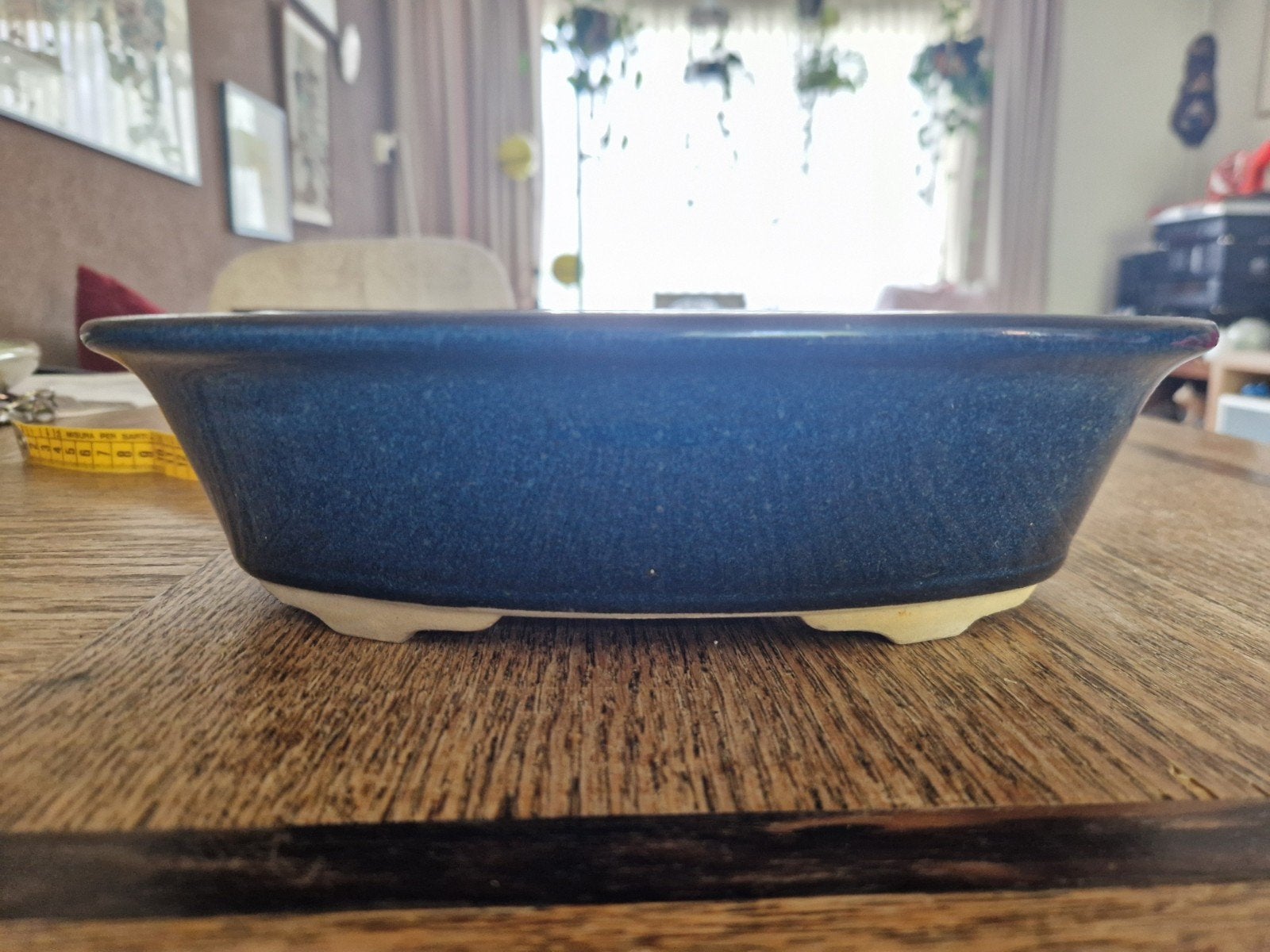 ovale bonsai pot,  Blauw geglazuurd 18 x 28 cm, Ophalen of Verzenden, Zo goed als nieuw, Overige vormen, Aardewerk
