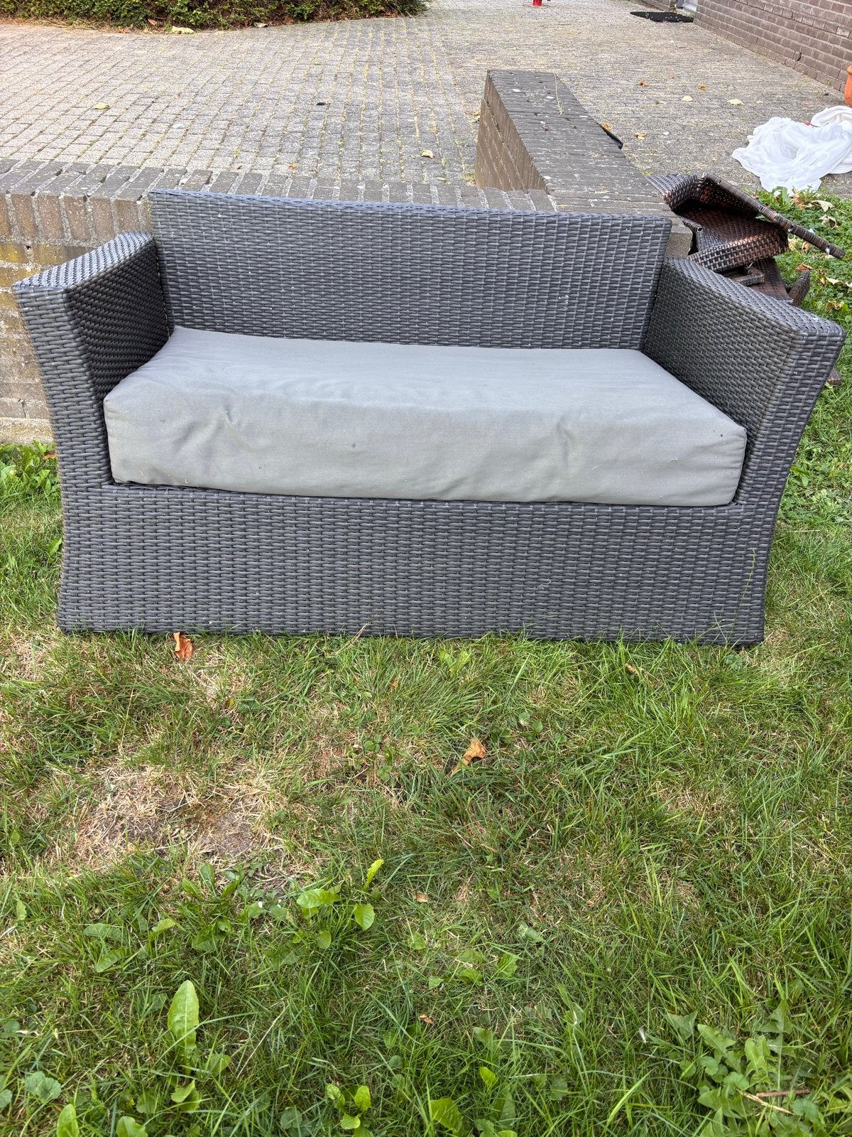 Comfortabele Wicker Tuinbank met Kussen, Tuin en Terras, Tuinbanken, Ophalen, Gebruikt, Wicker
