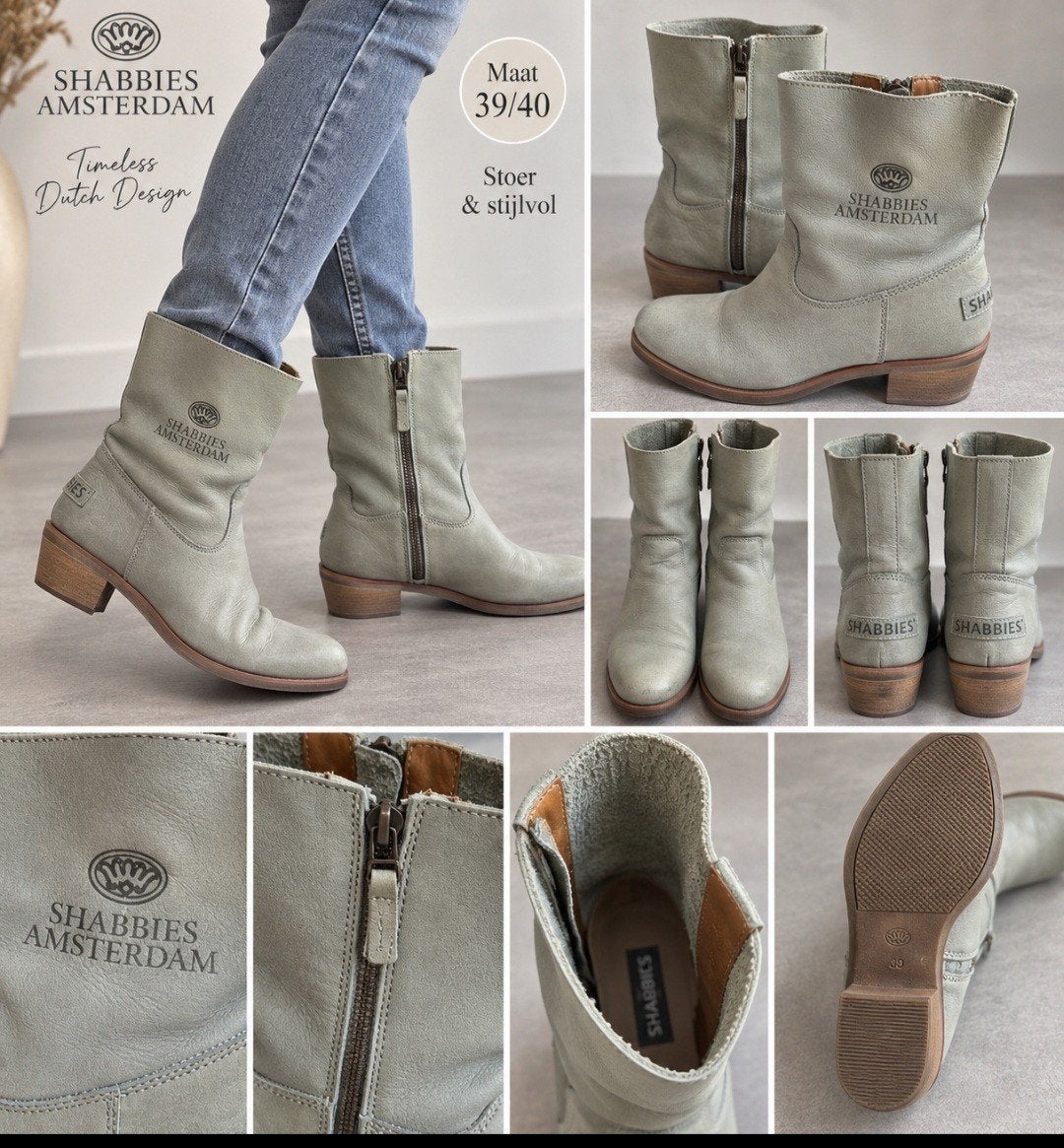 Shabbies Amsterdam laarsjes - mintgroen leer, maat 39/40, Kleding | Dames, Schoenen, Shabbies Amsterdam, Lage of Enkellaarzen