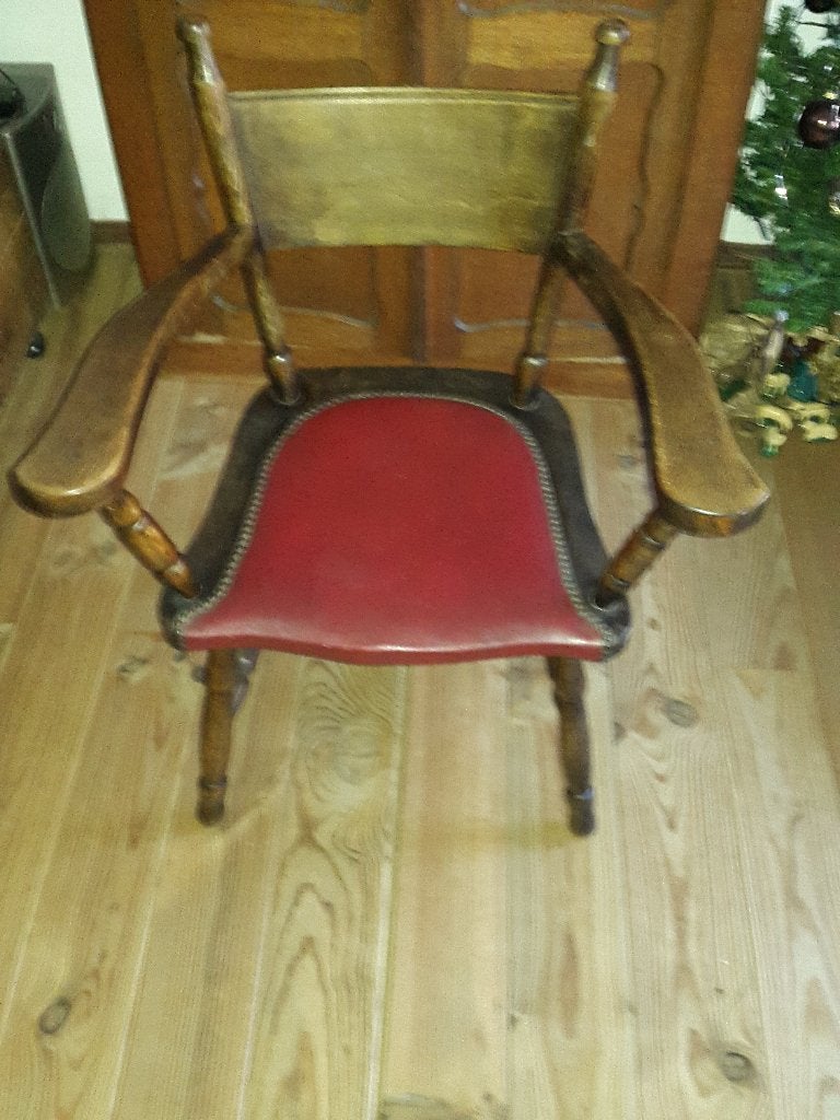 Victoriaanse houten armstoel, Overige materialen, Gebruikt, Bruin, Eén