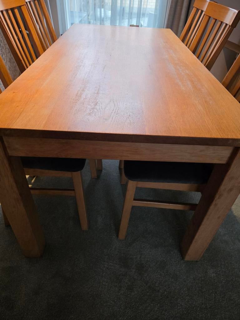 Stevige houten eettafel met 6 stoelen, Huis en Inrichting, Ophalen, Gebruikt, Eikenhout, 50 tot 100 cm