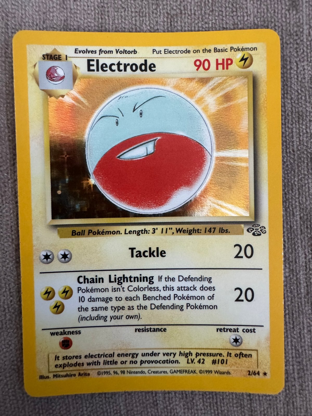 Pokémon Kaart Electrode 2/64 Jungle Set Holo Glanzend, Ophalen of Verzenden, Losse kaart, Foil