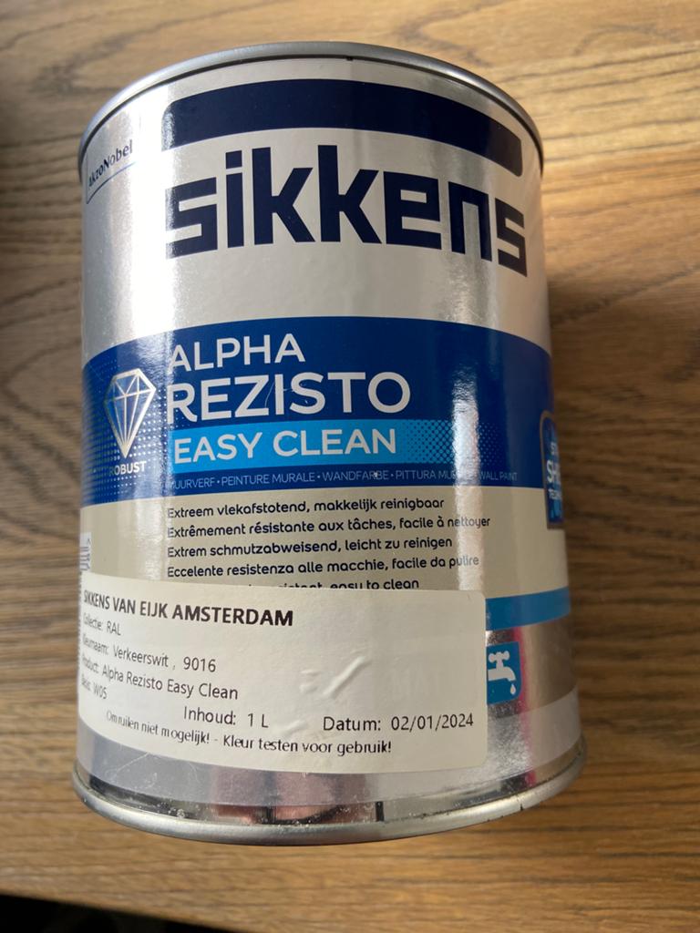 Sikkens Alpha Rezisto Easy Clean | 1L | Verkeerswit RAL 9016, Ophalen, Wit, Nieuw, Verf