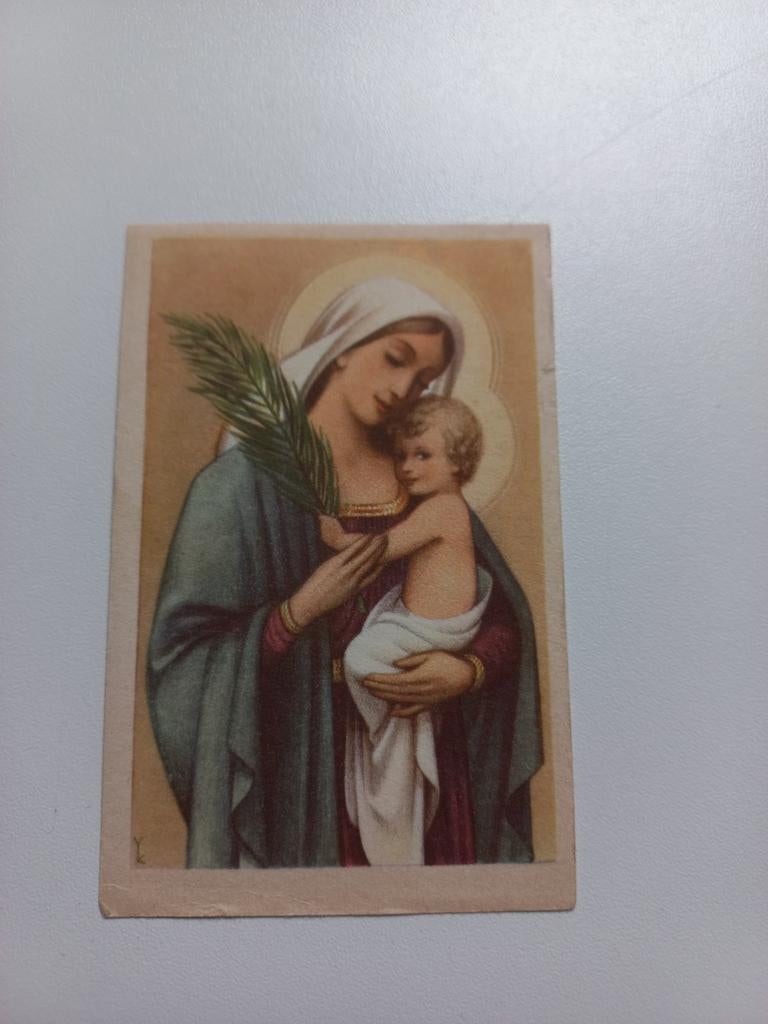 Vintage bidprentje Maria met Kind, Tsjechoslowakije, Verzamelen, Religie, Ophalen of Verzenden