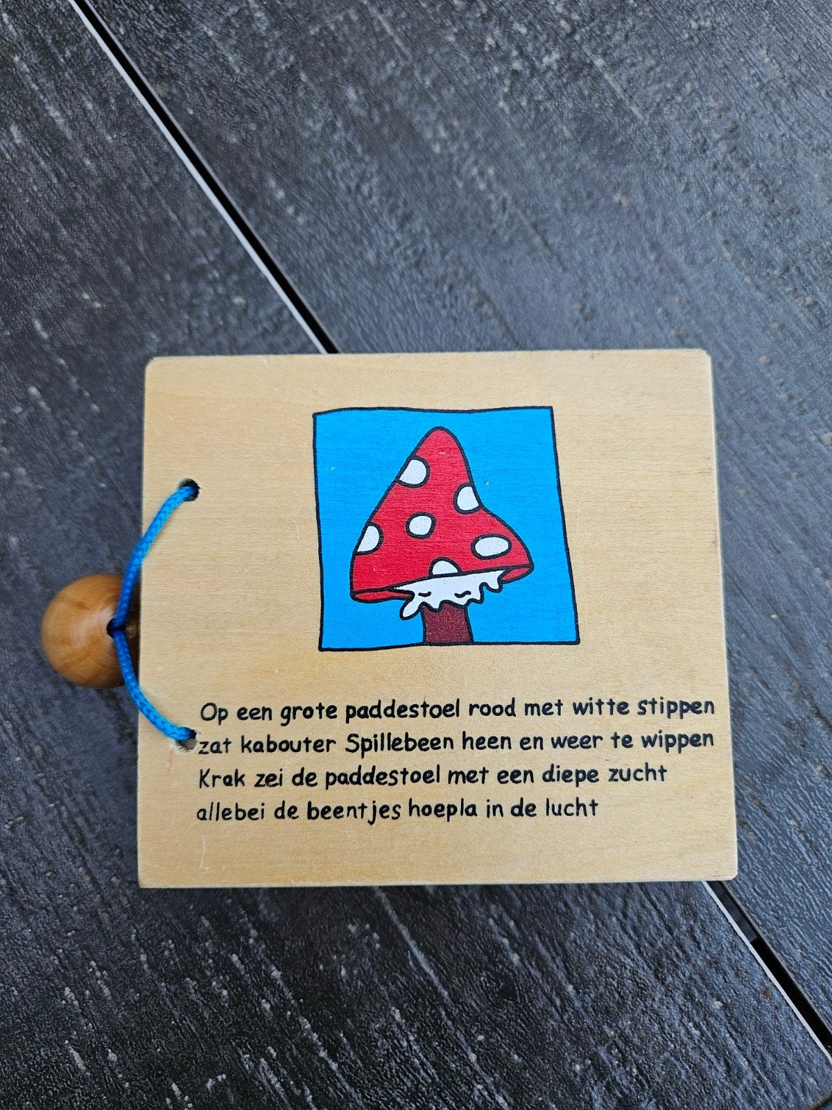 Houten kinderboekje paddestoel Janbibejan 1997, Ophalen of Verzenden