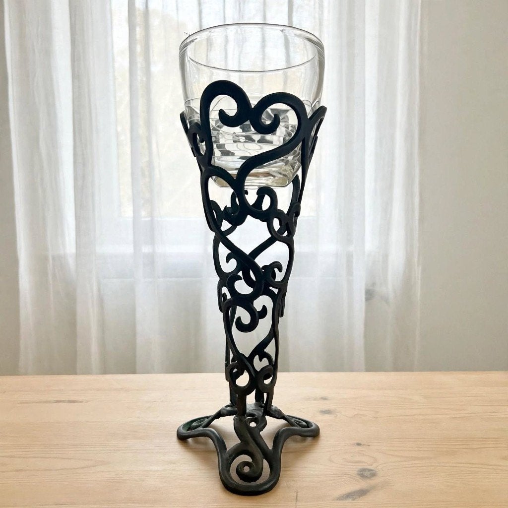 Brocante Grote Vaas op Voet 40cm, Transparant, Ophalen of Verzenden, 40 cm, Geschikt voor droogbloemen