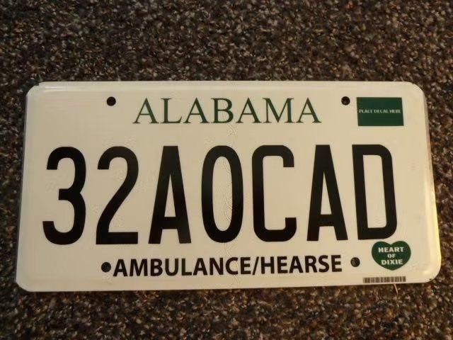 Kentekenplaat licenseplate Alabama Ambulance Hearse USA, Verzamelen, Verzenden, Gebruikt, Auto's