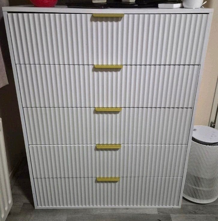 Ladekast wit met gouden handgrepen (80x40x104 cm), Ophalen, 100 tot 150 cm, 50 tot 100 cm, Zo goed als nieuw