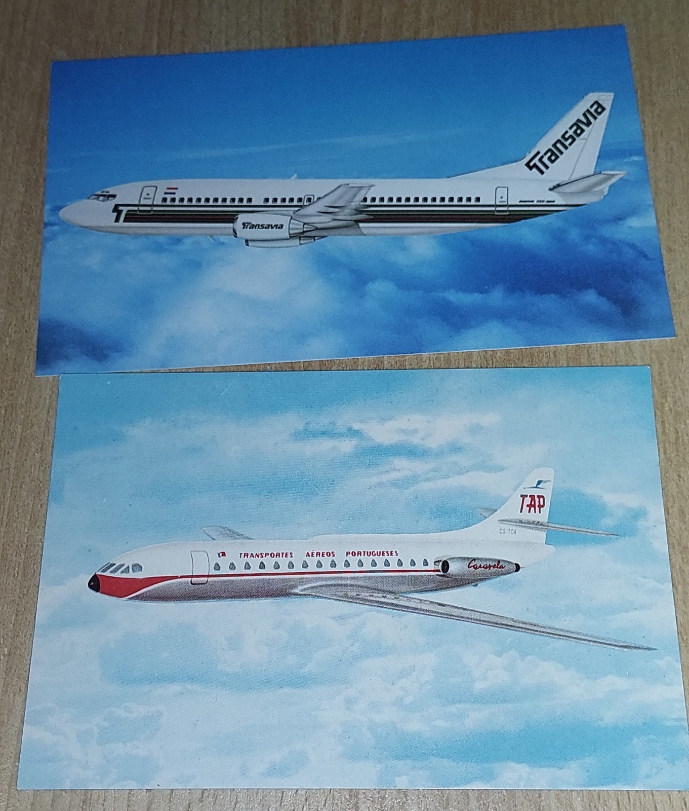 Vintage Luchtvaart Ansichtkaarten – Transavia & TAP, Ophalen of Verzenden, Zo goed als nieuw, Kaart, Foto of Prent