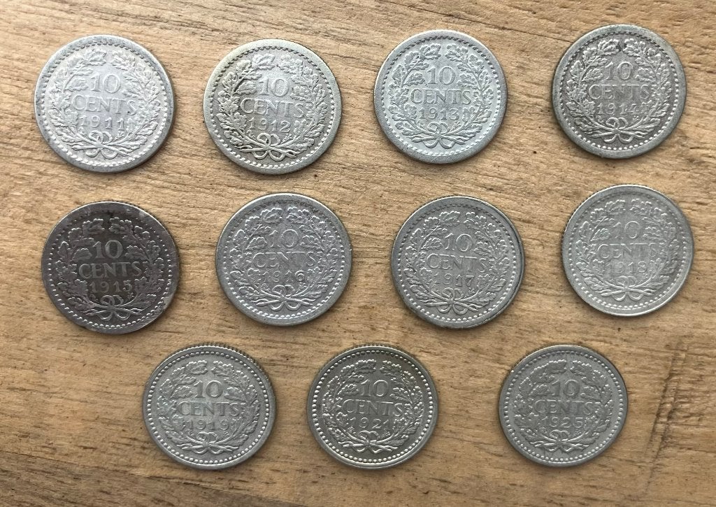 setje 10 cent Wilhelmina Hermelijnen Mantel (1), Postzegels en Munten, Munten | Nederland, Ophalen, Setje, Zilver, 10 cent