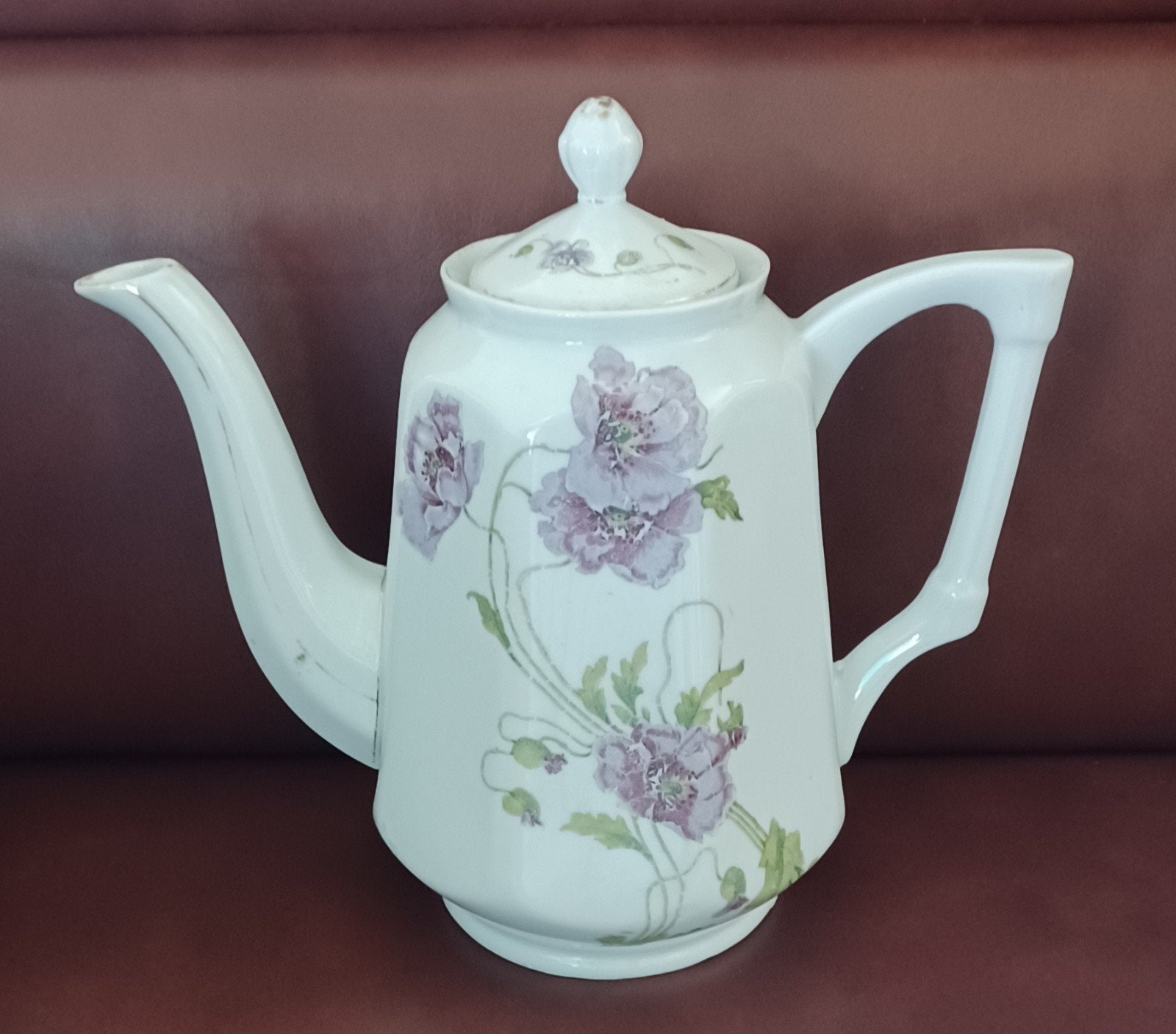 Vintage Keramieken Koffiekan met Paarse Klaprozen, Ophalen of Verzenden
