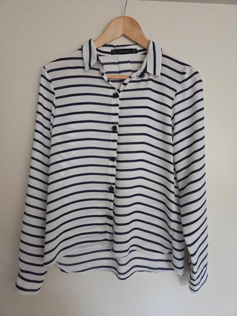 Zara Basic gestreepte blouse met kraal knopen, Kleding | Dames, Blouses en Tunieken, Zo goed als nieuw, Maat 36 (S), Wit, Ophalen of Verzenden