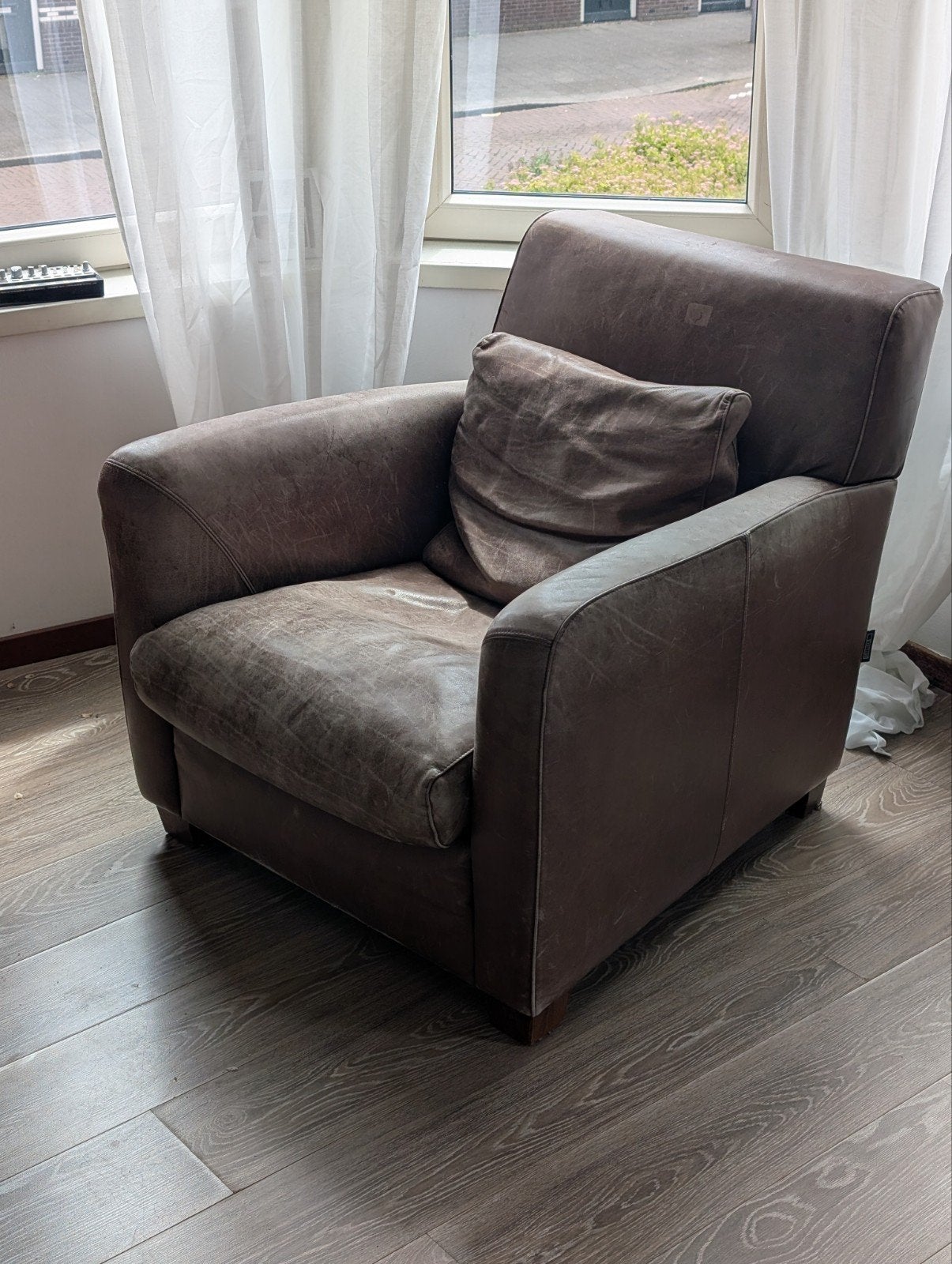 Vintage Design Lederen Fauteuil, Huis en Inrichting, Fauteuils, Ophalen, Gebruikt, 75 tot 100 cm, 50 tot 75 cm