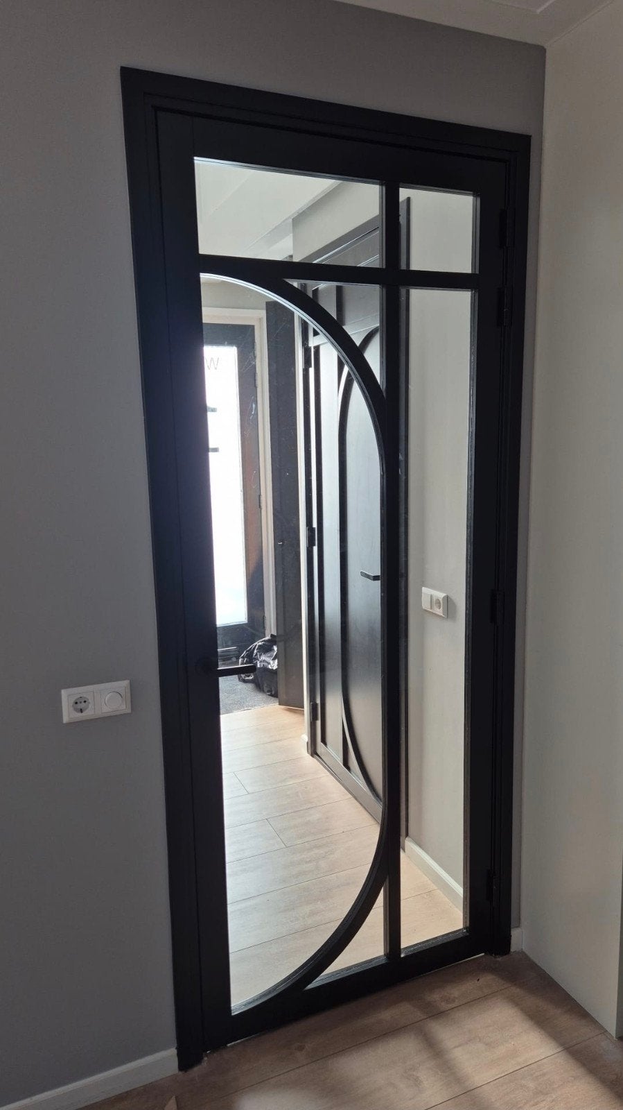 Moderne zwarte binnendeur wk6371 met glas en uniek design, Ophalen, 80 tot 100 cm, 215 cm of meer, Binnendeur