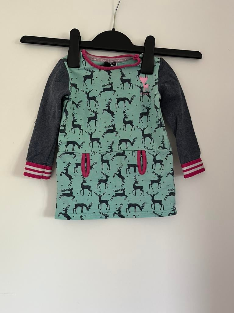 Mintgroene jurk met zwarte herten / rendieren maat 80 B-NOSY, Ophalen of Verzenden, Gebruikt, Meisje, Jurkje of Rokje
