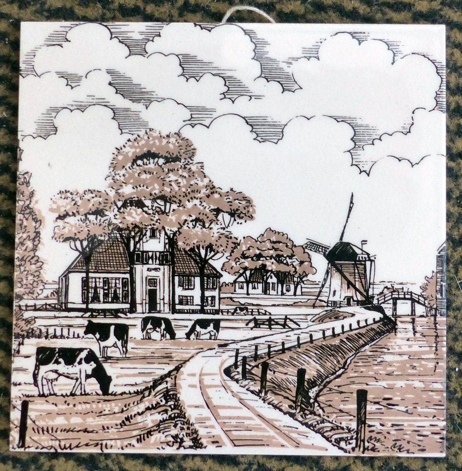 Plateelbakkerij Schoonhoven Holland wandtegel molen boerderi, Gebruikt, 15 cm, Ophalen of Verzenden, 15 cm