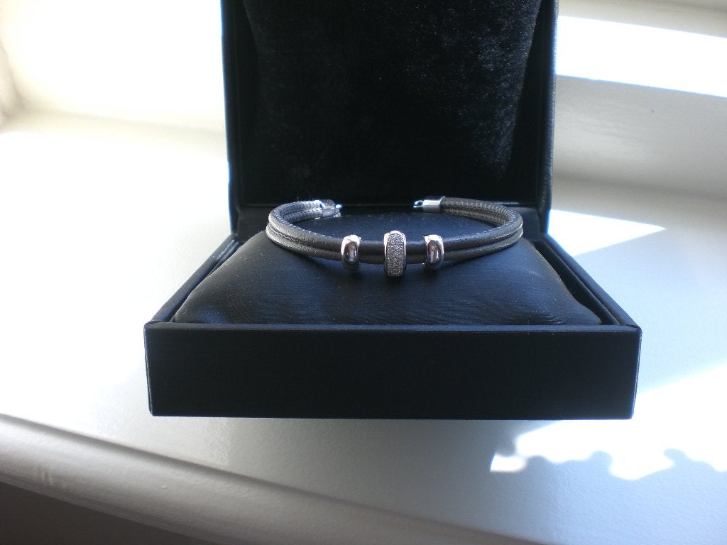 Leren Armband Witgoud en Diamant, Verzenden, Wit, Nieuw, Leer