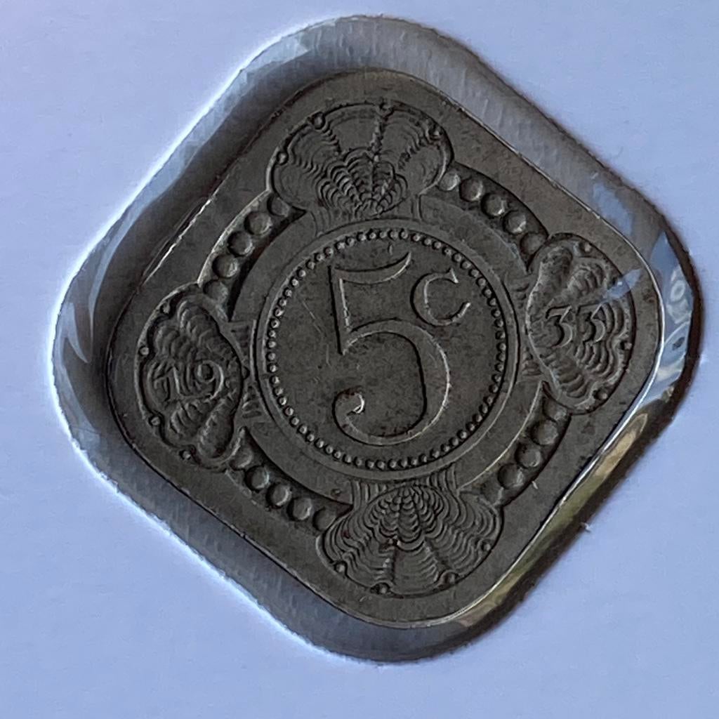 5 Cent / Vierkante Stuiver uit 1933 van Wilhelmina, Postzegels en Munten, Munten | Nederland, Verzenden, Koningin Wilhelmina, 5 cent
