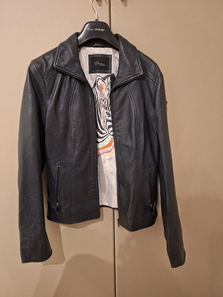 leren jasje, Ophalen, Blauw, Zo goed als nieuw, Lange mouw