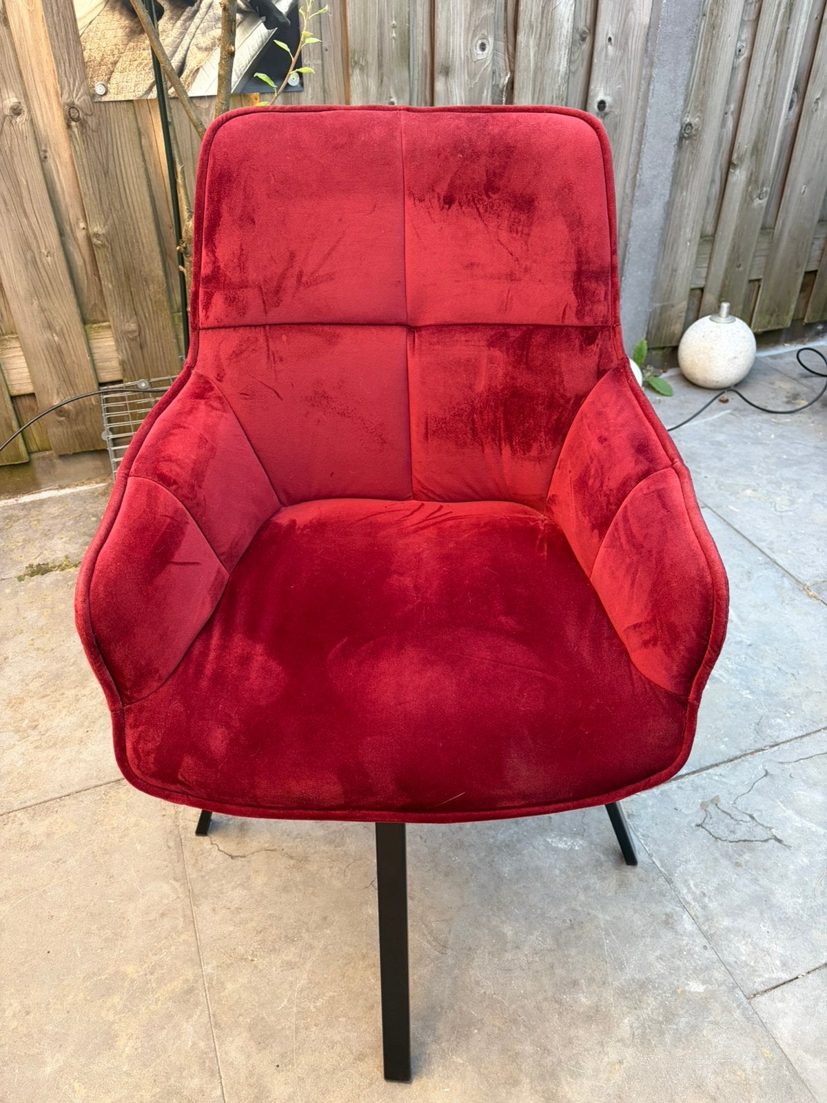 Bordeaux rode velvet eethoek stoelen op draai poot, Ophalen, Zo goed als nieuw, Stof, Minder dan 50 cm