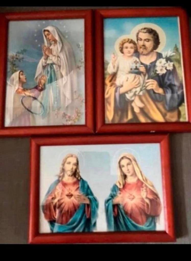 Religieuze set van 3 ingelijste prentjes, Ophalen of Verzenden