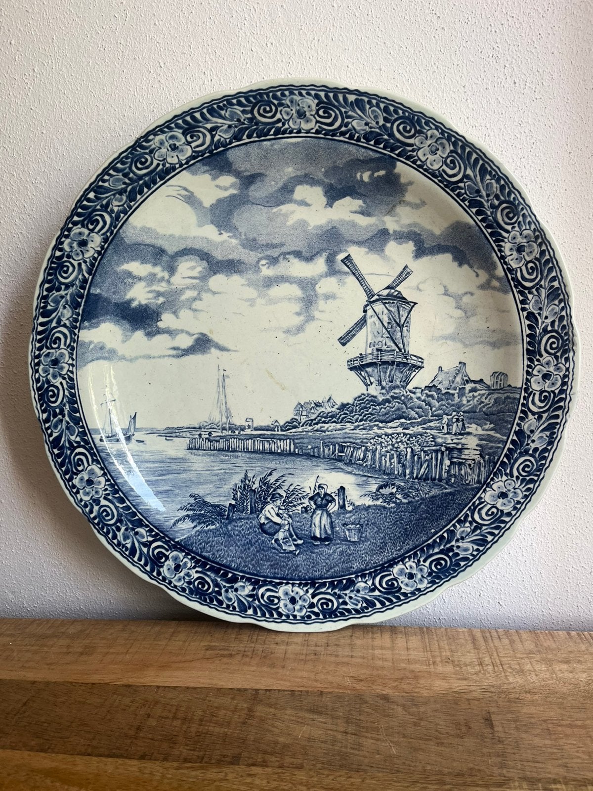 Boch Delfts blauw wandbord van 39 cm, Ophalen of Verzenden