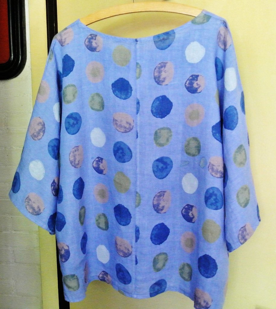Tuniek top 100% lino linnen Tera Bora blauw stip dot Italy, Blauw, Blouse of Tuniek, Ophalen of Verzenden, Tera Bora Italy