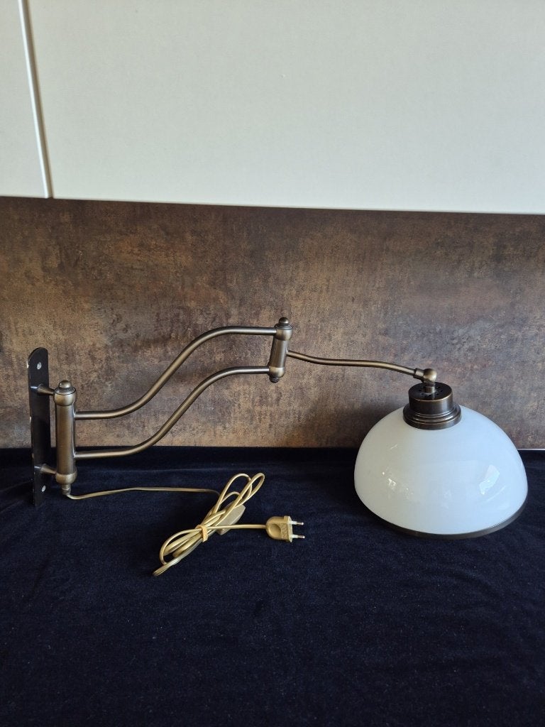 Vintage - Wandlamp - Zwenklamp - Metaal - Opaline Kap - GK, Gebruikt, Bruin, Met schakelaar, Wandlamp