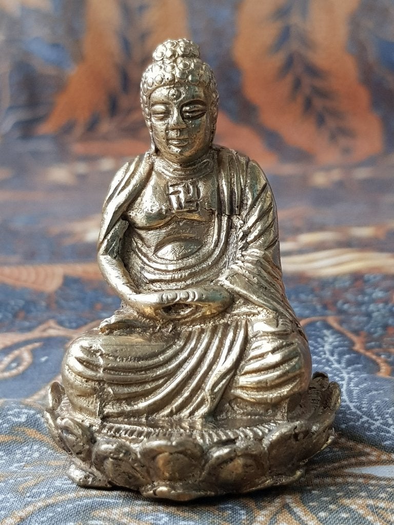 Mooi oud Oosters brons beeldje van Boeddha op een lotus., Antiek en Kunst, Goud, Handgemaakt, Ophalen of Verzenden, Brons