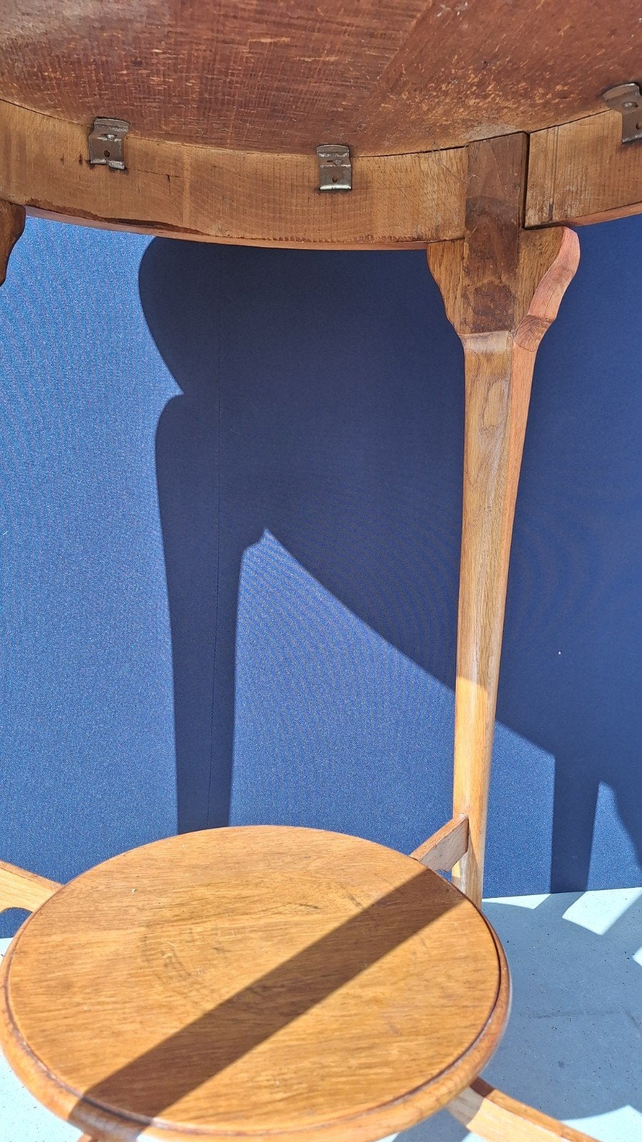 Eikenhouten vintage wijntafel, antieke ronde tafel, tafeltje, Ophalen, Gebruikt, Nvt, Nvt