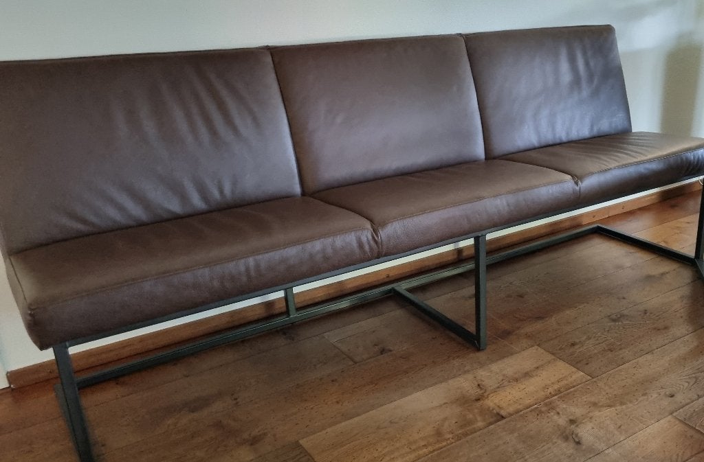 Leren eetbank buffaloleder | Slechts 1 jaar gebruikt, Ophalen, Leer, Drie, Bruin