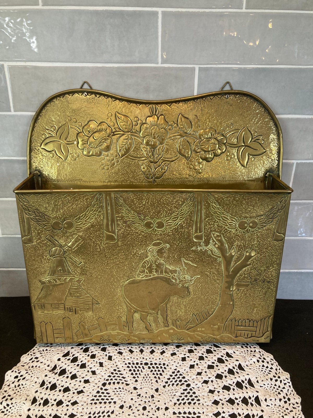 Vintage koperen krantenhouder, lectuurbak (110526), Ophalen of Verzenden, Gebruikt, Overige materialen