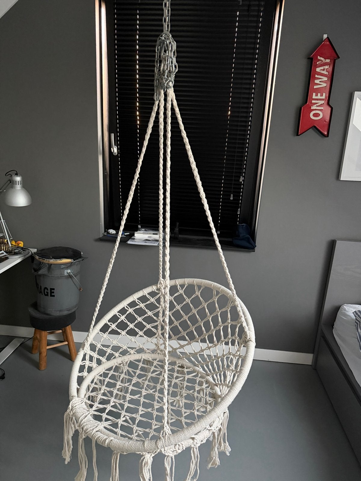 Hangstoel Macramé - Comfortabel en Stijlvol, Ophalen, Wit, Zo goed als nieuw, Eén