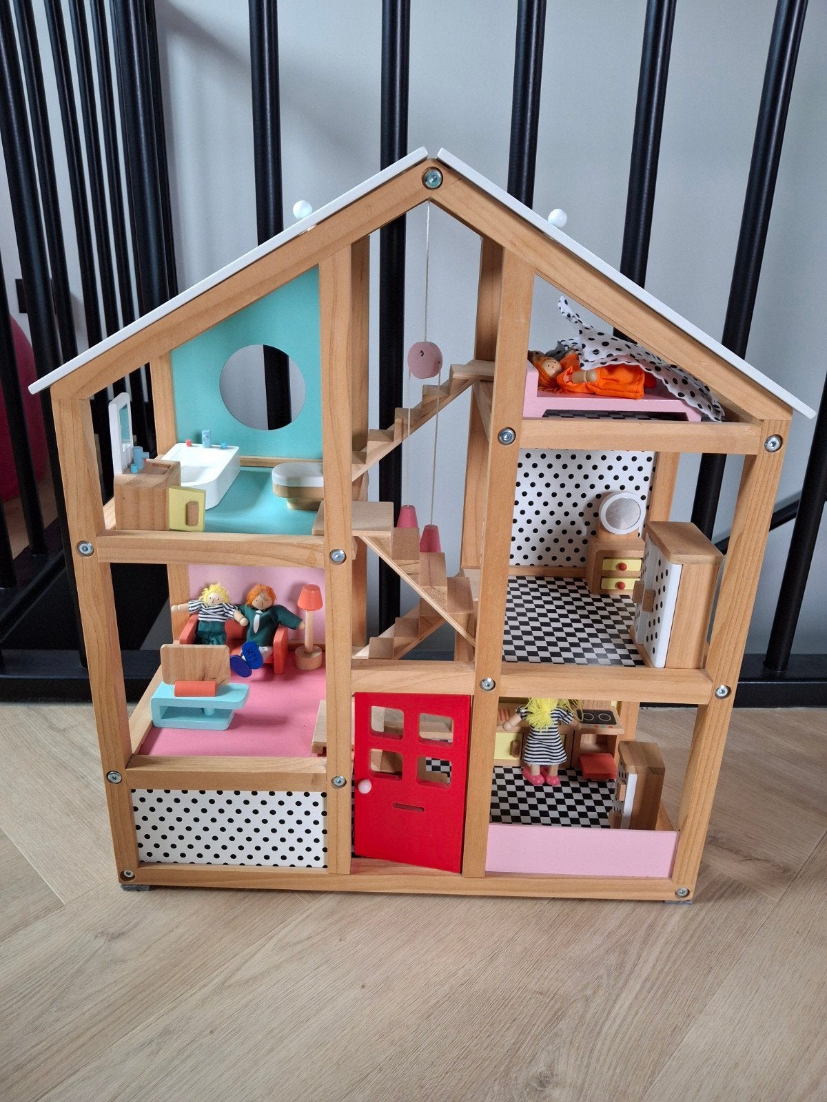 Houten poppenhuis HEMA met meubels en poppen, Kinderen en Baby's, Ophalen, Zo goed als nieuw, Poppenhuis
