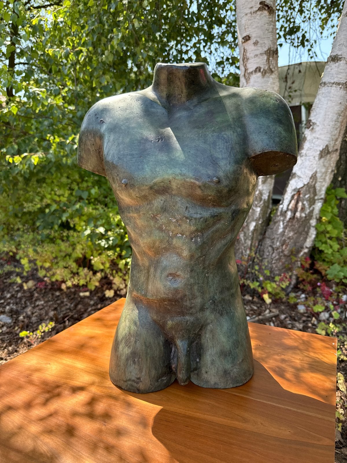 Bronzen Torso Beeld - Klassieke Mannelijke Figuur, Beeld, Man, Groen, 50 - 100 cm