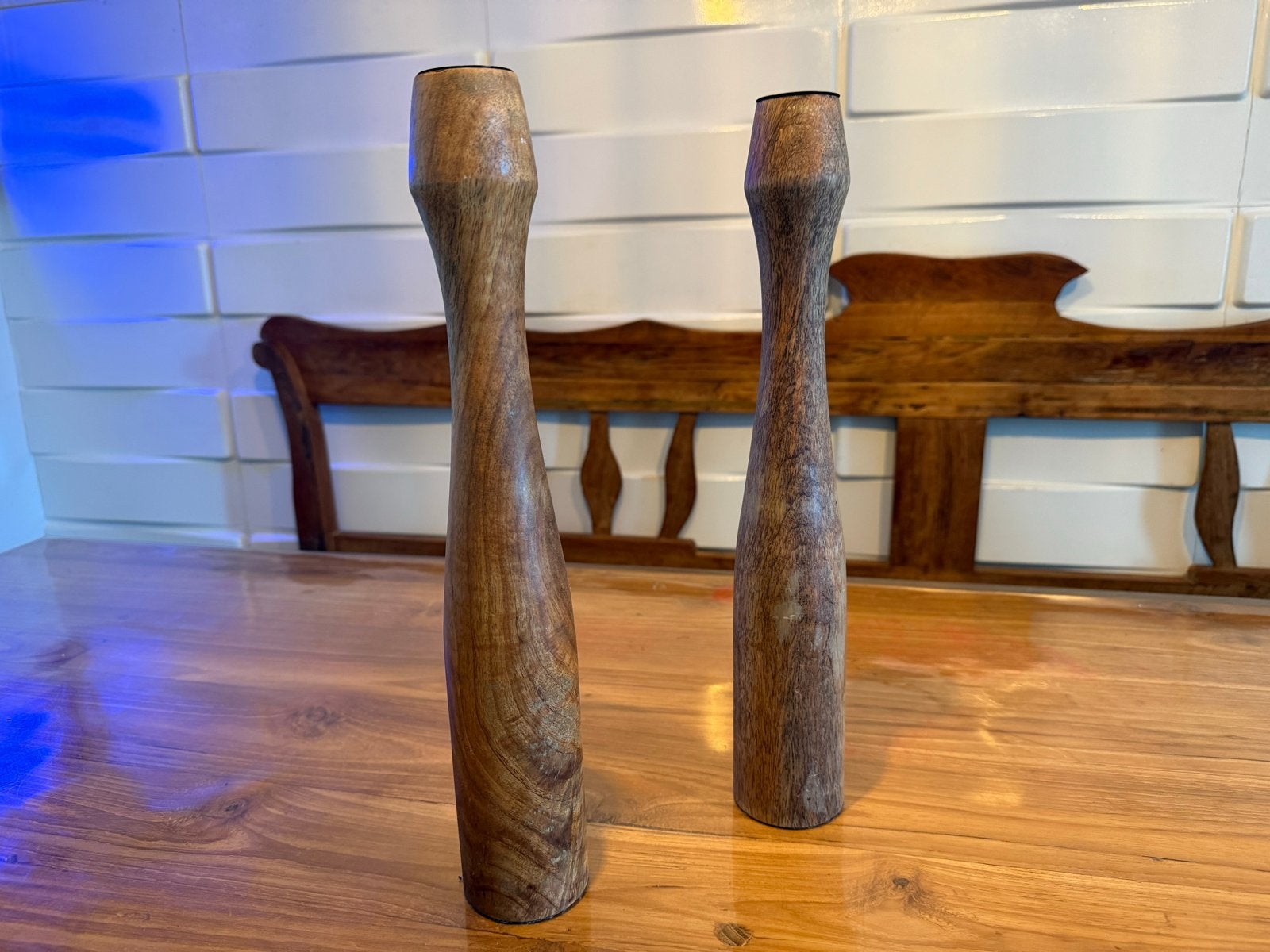 Set van 2 houten kandelaars - Handgemaakt, Ophalen