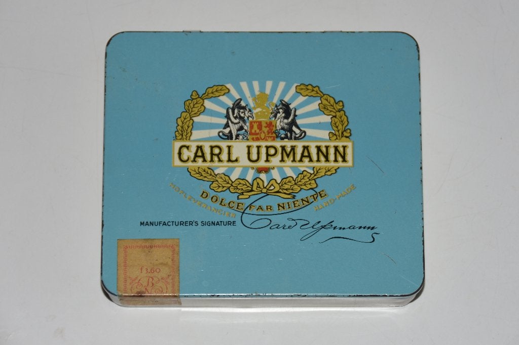 Carl Upmann Dolce Far Niente sigaren blik met banderol 60s, Verzamelen, Verzenden, Gebruikt, Tabaksdoos of Verpakking