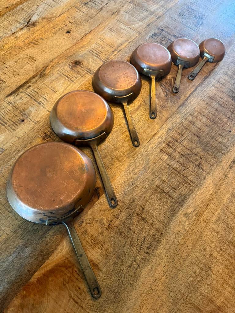 Prachtige Antieke Koperen Pannenset - 6 stuks, Ophalen of Verzenden