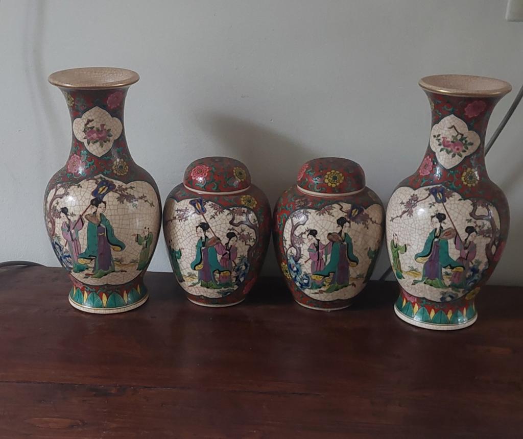 Set van 4 Japanse vazen en potten, handgeschilderd, Ophalen of Verzenden