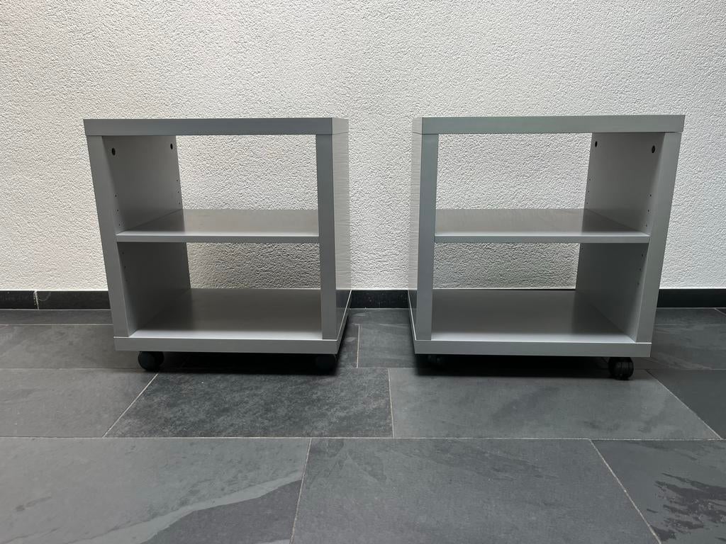 2 grijze nachtkastjes op wieltjes - 52x58x40 cm, Huis en Inrichting, Ophalen, Gebruikt, 45 tot 65 cm, 55 tot 70 cm