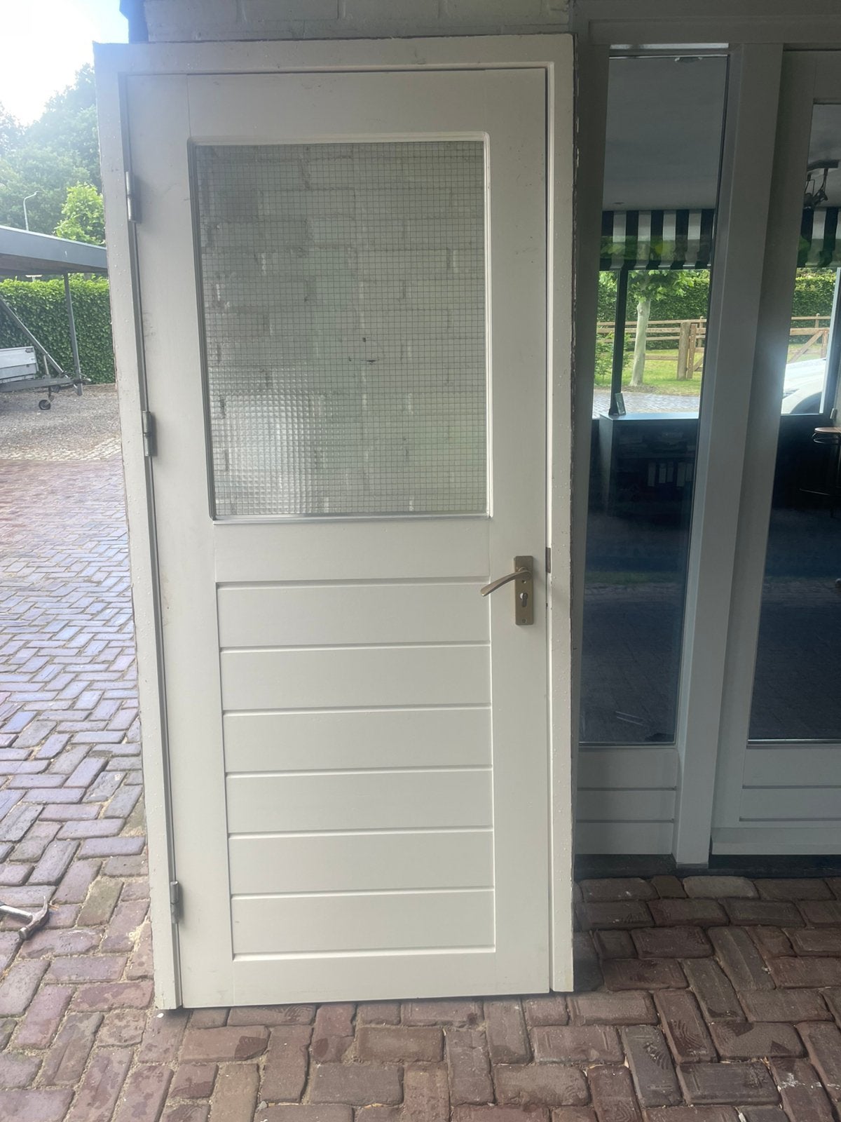 Hard houten meranti buiten kozijn met deur, 75 tot 150 cm, Deurkozijn, Ophalen of Verzenden, 150 tot 225 cm
