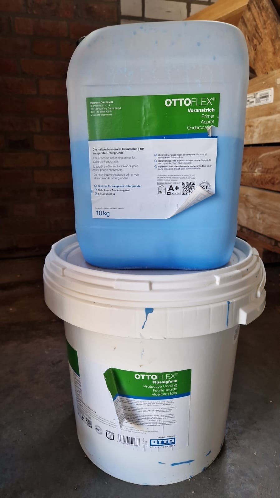 OTTOFLEX Vloeibare folie en Primer - kimpasta, 5 tot 10 liter, Ophalen, Gebruikt, Blauw