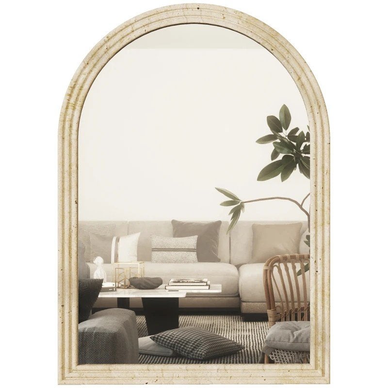 Elegante Boogspiegel met Rotan Frame - 70x50 cm, Huis en Inrichting, Woonaccessoires | Spiegels, Ophalen of Verzenden, Zo goed als nieuw