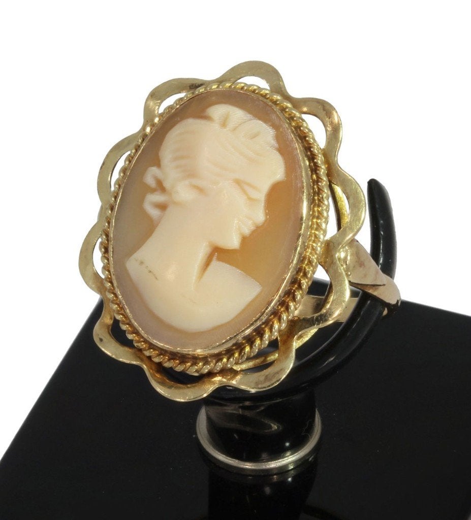 Schelp camee 14k gouden fraaie vintage dames ring antiek, Ophalen of Verzenden, Goud, Ring, Met edelsteen