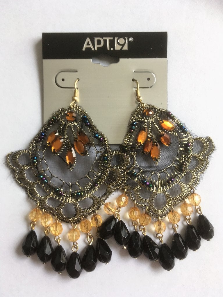 Apt 9 grote voile kraaltjes hang oorbellen, Overige materialen, Hangers, Zwart, Nieuw