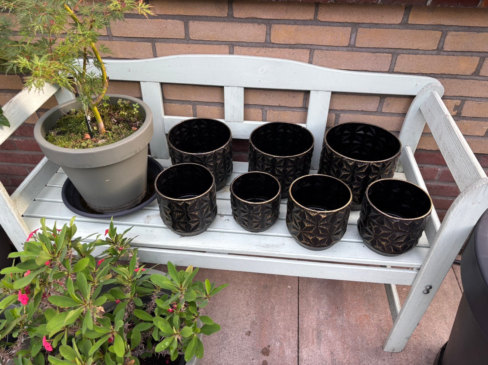 Set van diverse metalen bloempptten, Ophalen, Rond, Zo goed als nieuw, Metaal