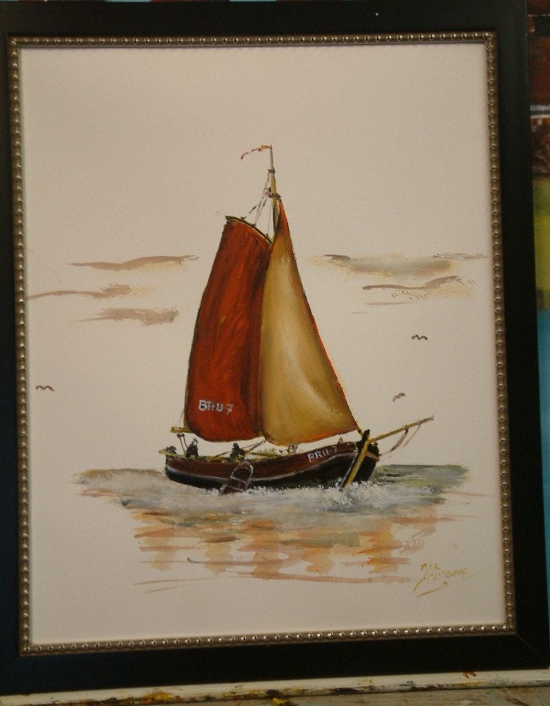 oude visserij op de zeil  Jac Caljouw  Arnemuiden, Ophalen, Maritiem / water, Doek, Gesigneerd