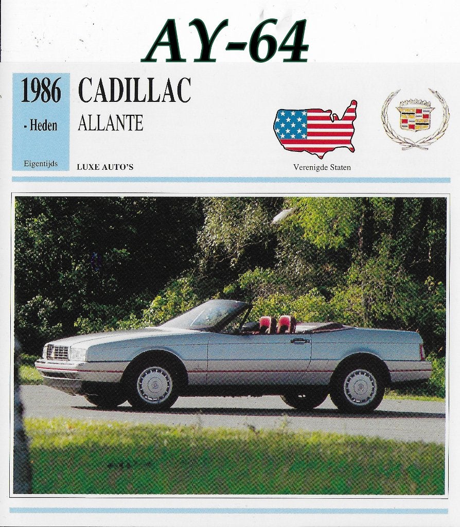 Ay64 autokaart cadillac allante ( 1986 ), Ophalen of Verzenden, Zo goed als nieuw, Auto's