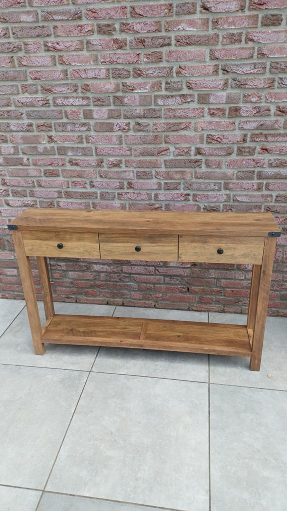 Houten Sidetable Bijzettafel Consoletafel 3 lades 120x24x76, Huis en Inrichting, Tafels | Sidetables, 100 tot 150 cm, Vintage
