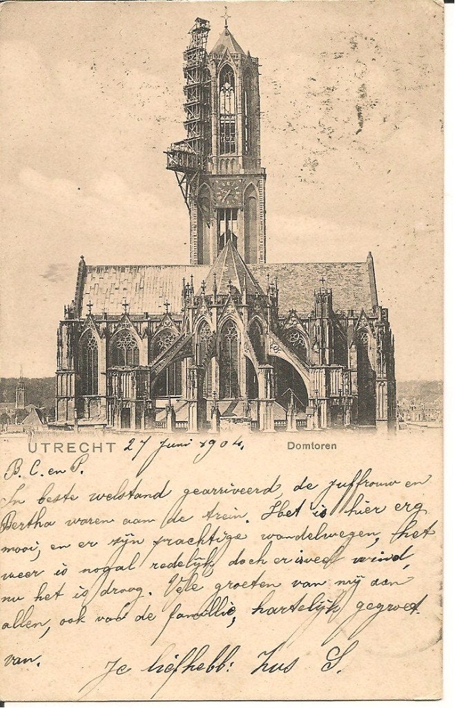 Oude briefkaart Domtoren Utrecht 1904 - Gelopen, Ophalen of Verzenden, Voor 1920, Gelopen, Utrecht